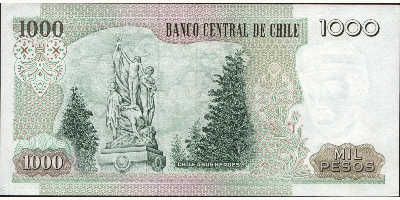 1000 pesos Чили 1990 — Оборотная сторона