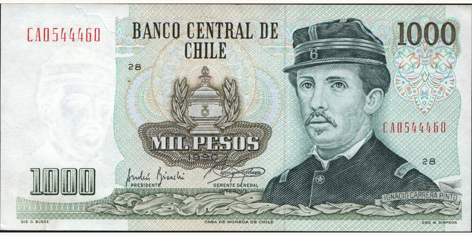 1000 pesos Чили 1990 — Лицевая сторона