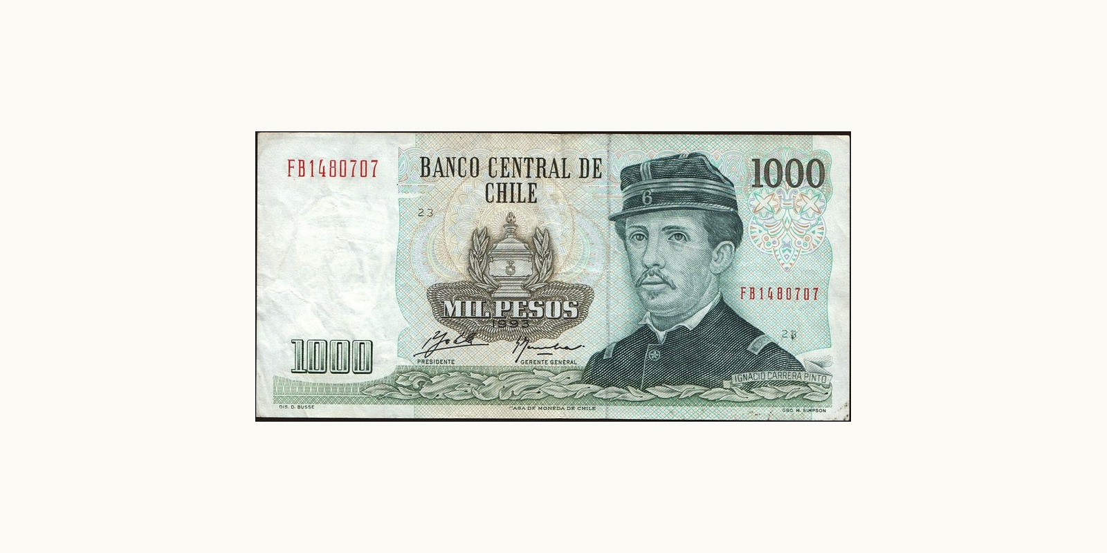 1000 pesos Чили 1993 — Лицевая сторона