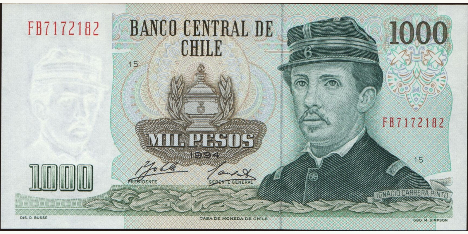 1000 pesos Chile 1994 — Front side