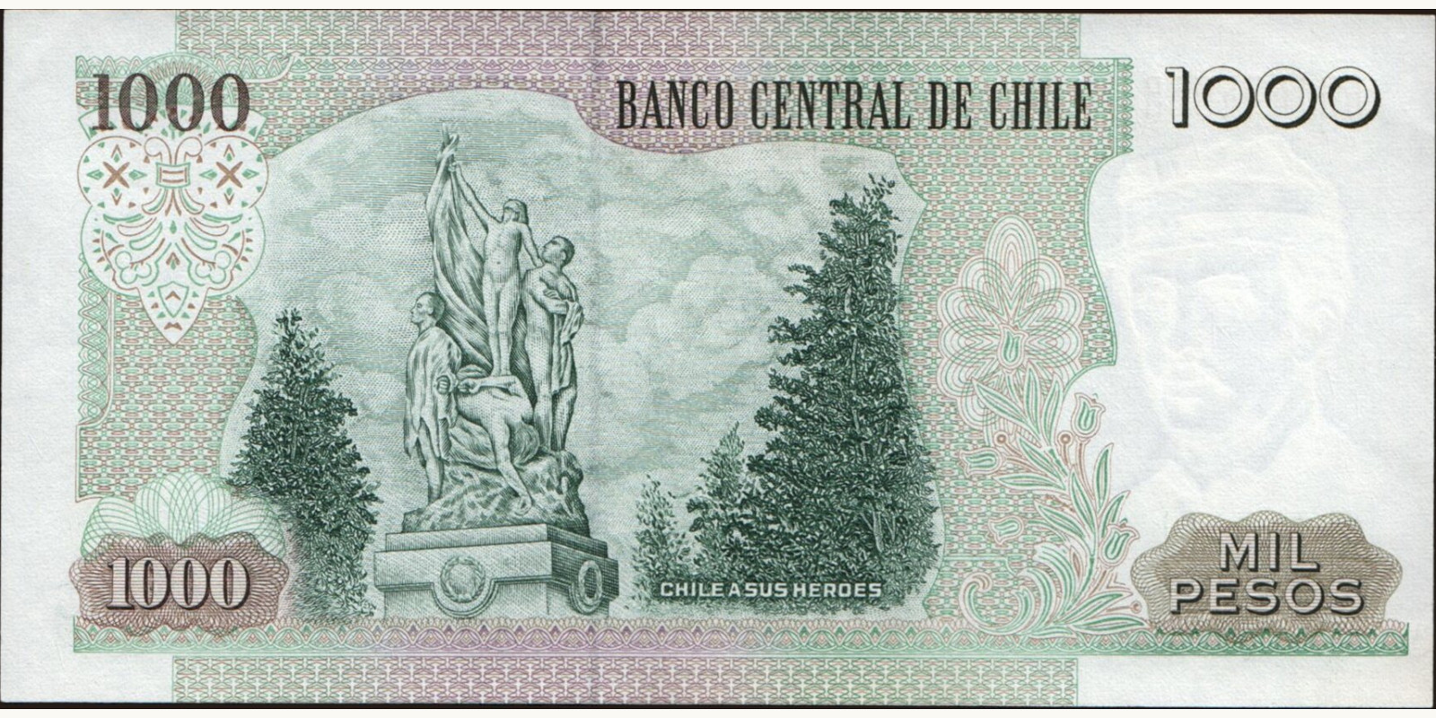 1000 pesos Chile 1999 — Back side