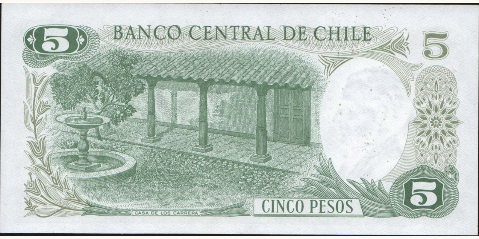5 pesos Chile 1976 — Back side