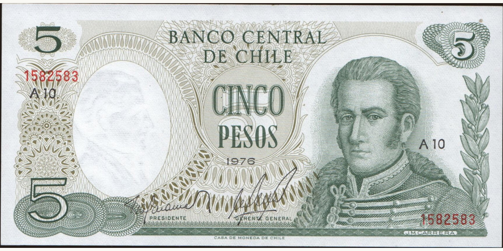 5 pesos Chile 1976 — Front side
