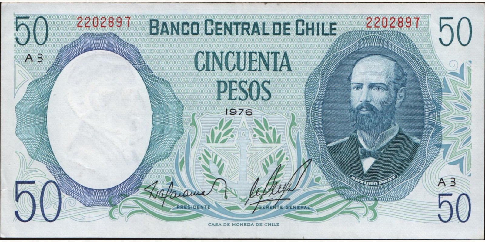 50 pesos Чили 1976 — Лицевая сторона