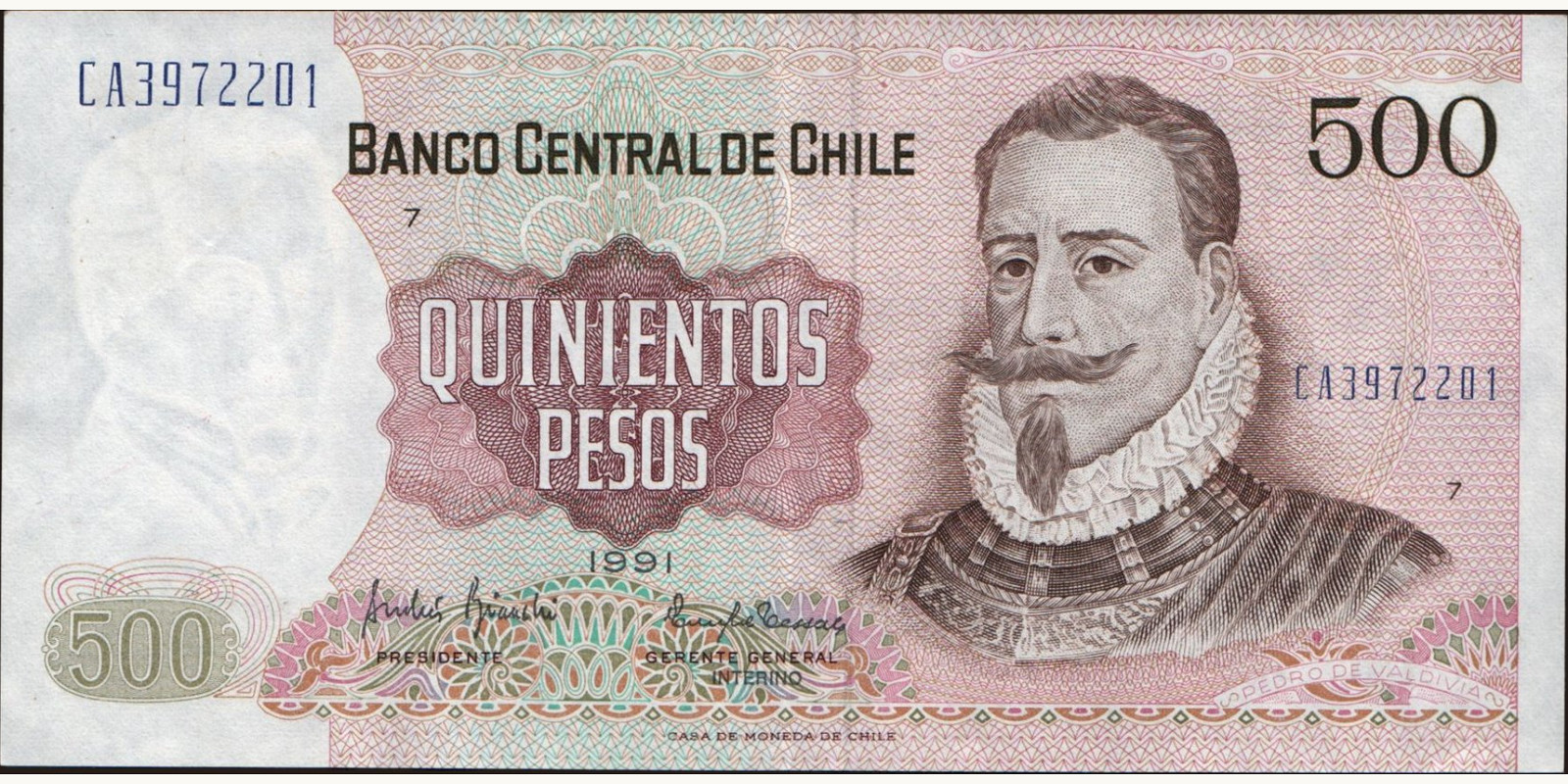 500 pesos Чили 1991 — Лицевая сторона