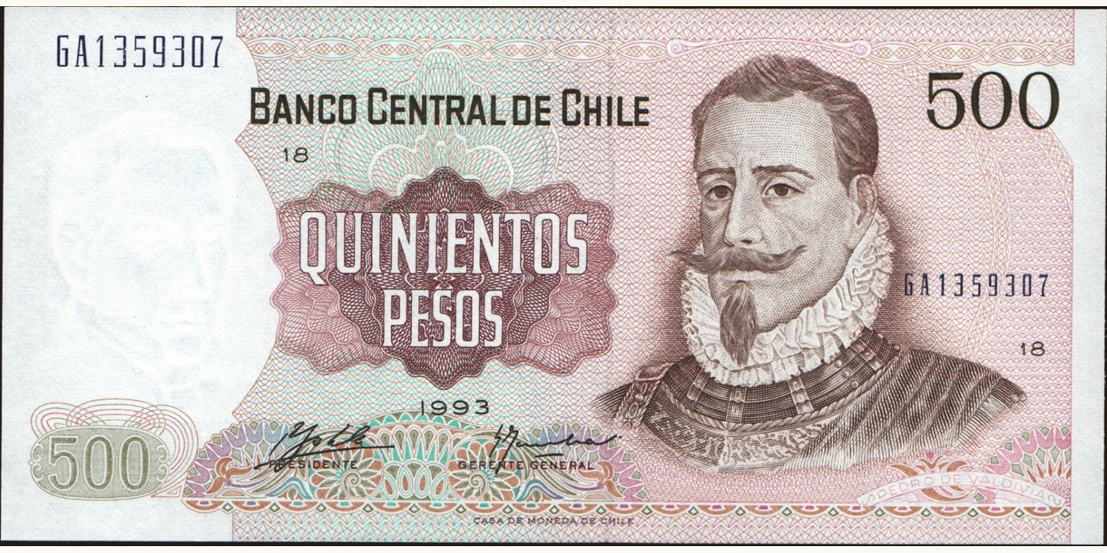 500 pesos Чили 1993 — Лицевая сторона