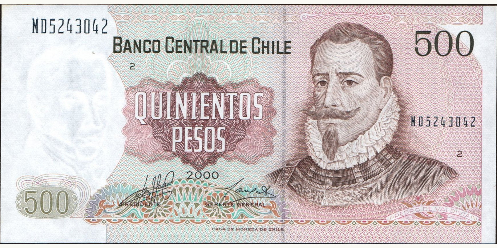 500 pesos Чили 2000 — Лицевая сторона