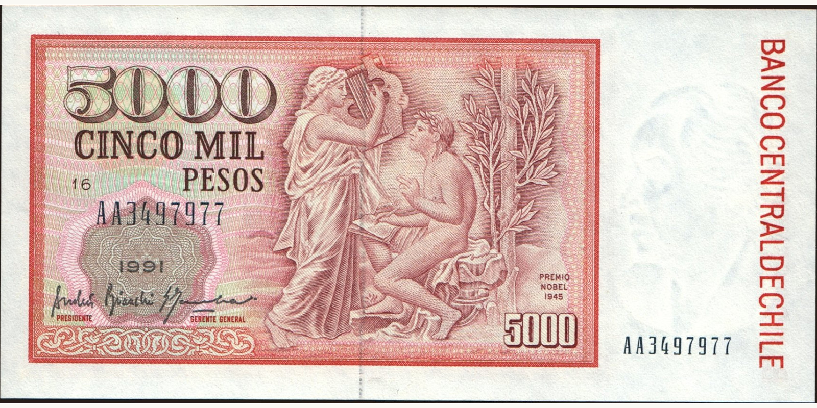 5000 pesos Chile 1991 — Back side