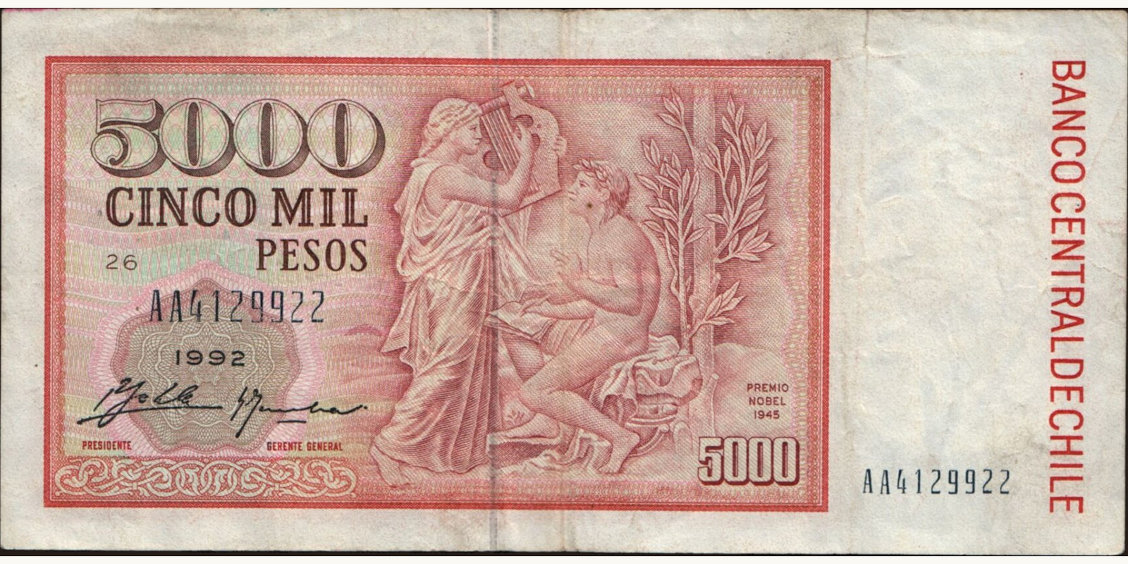 5000 pesos Чили 1992 — Оборотная сторона