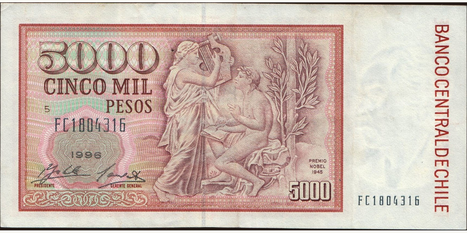 5000 pesos Chile 1996 — Back side