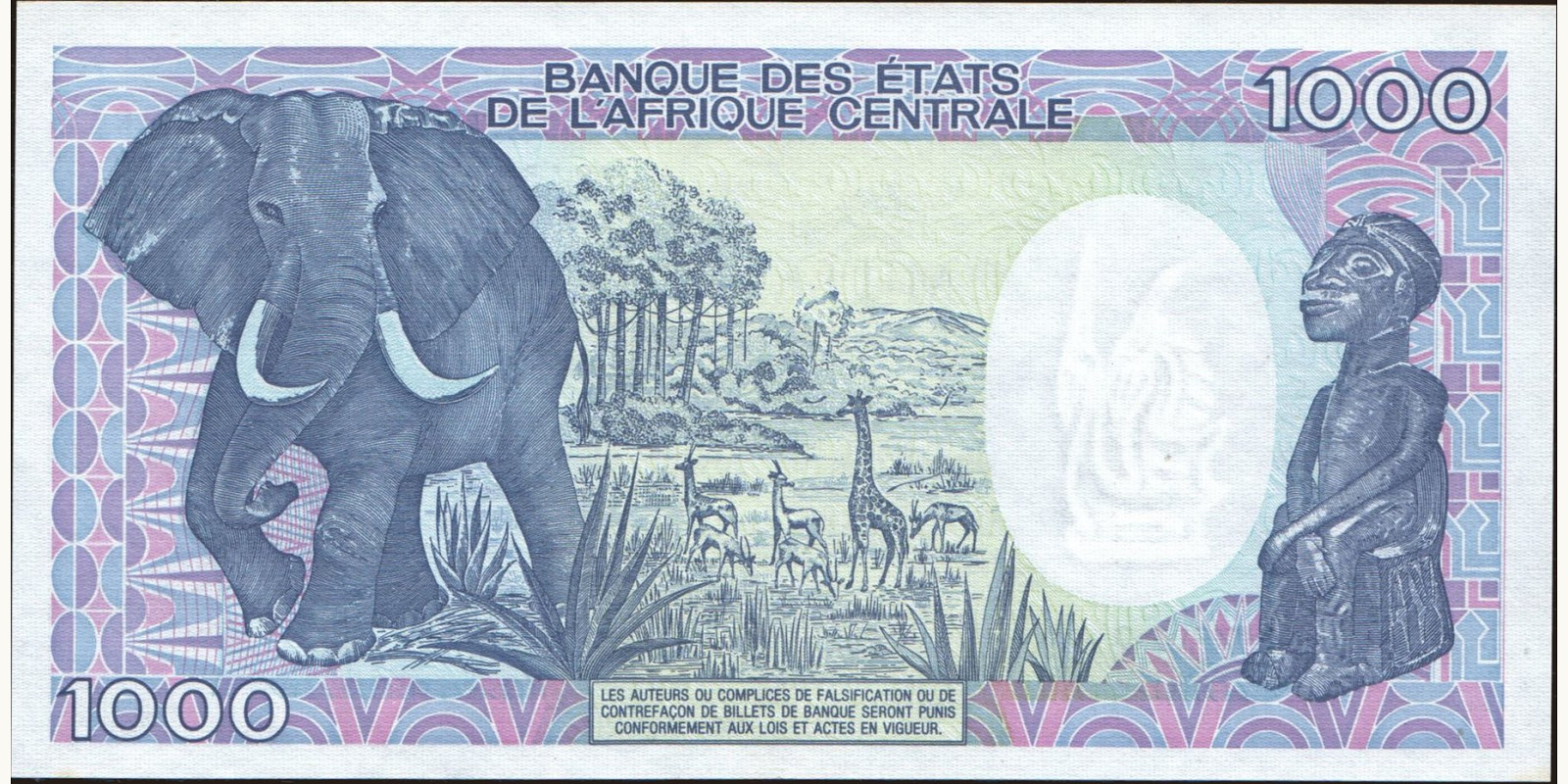 1000 franc Cameroon 1990 — Back side
