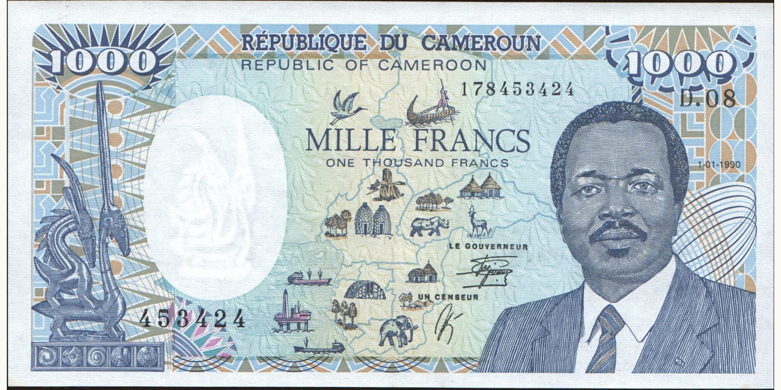 1000 franc Cameroon 1990 — Front side