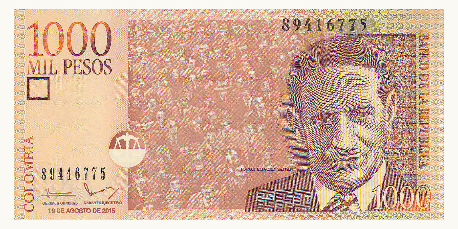 1000 pesos Колумбия 2015 — Лицевая сторона