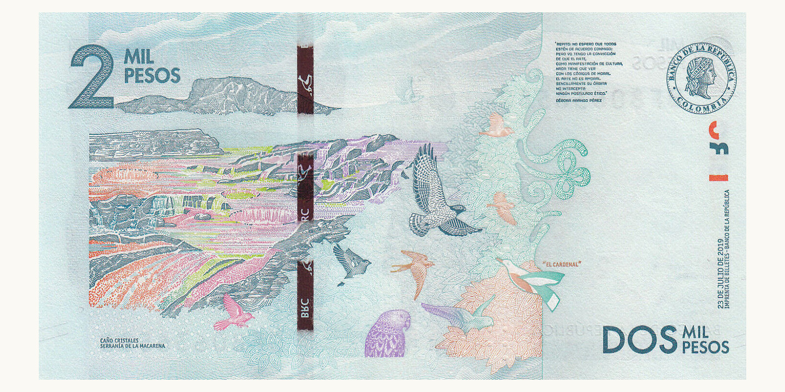 2000 pesos Colombia 2019 — Back side