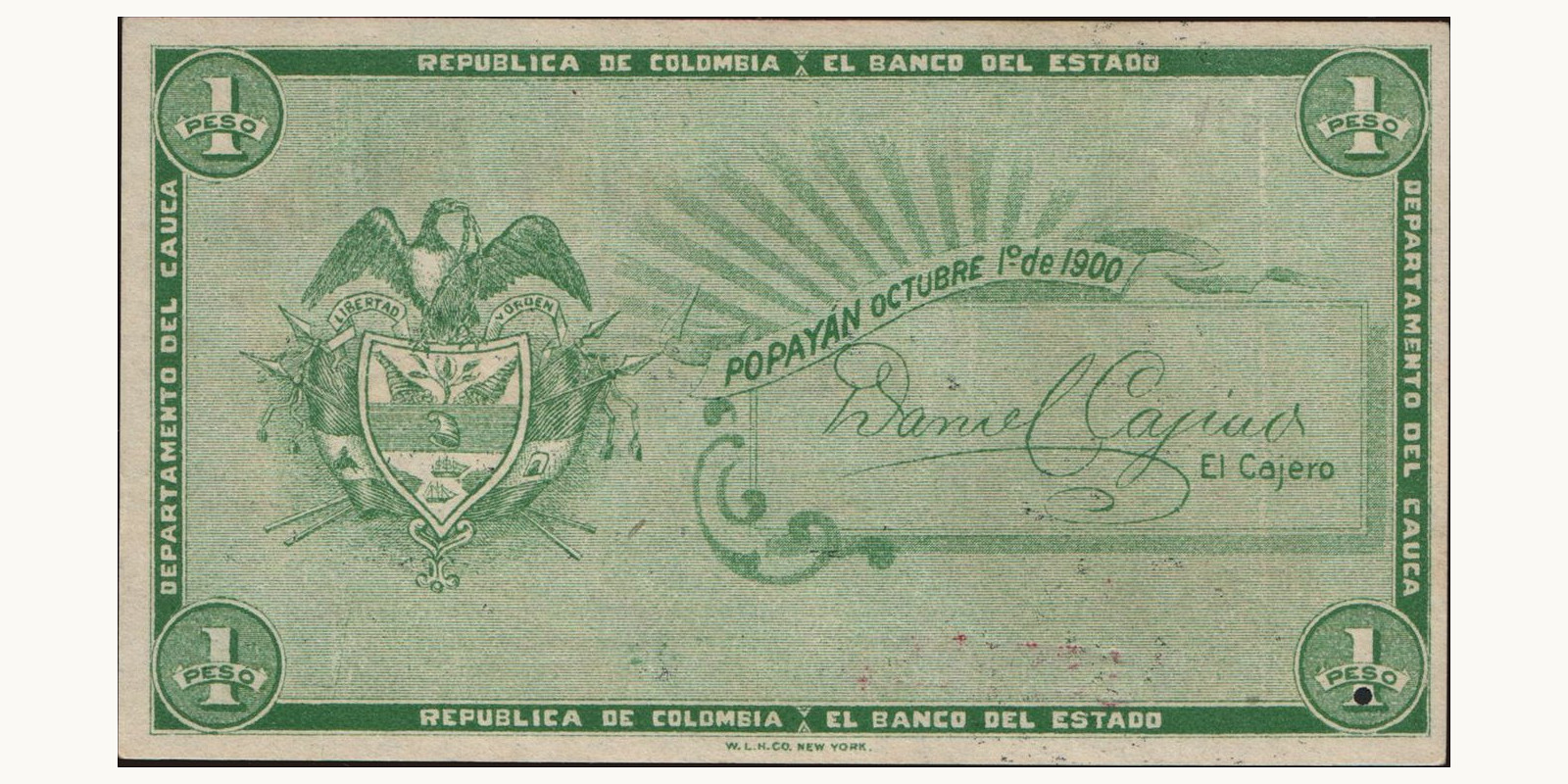1 pesos Колумбия 1900 — Оборотная сторона