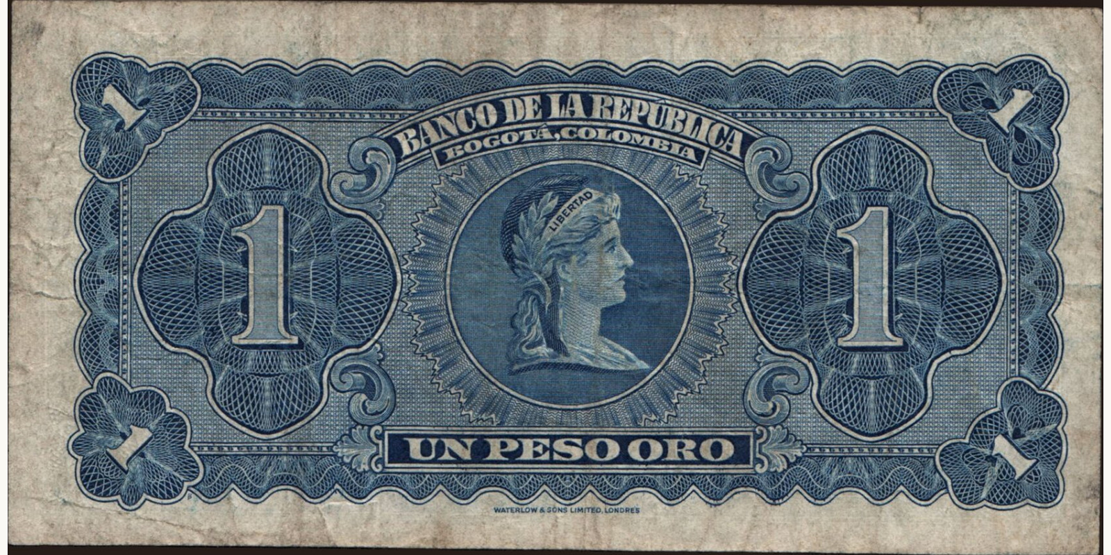 1 pesos Colombia 1953 — Back side