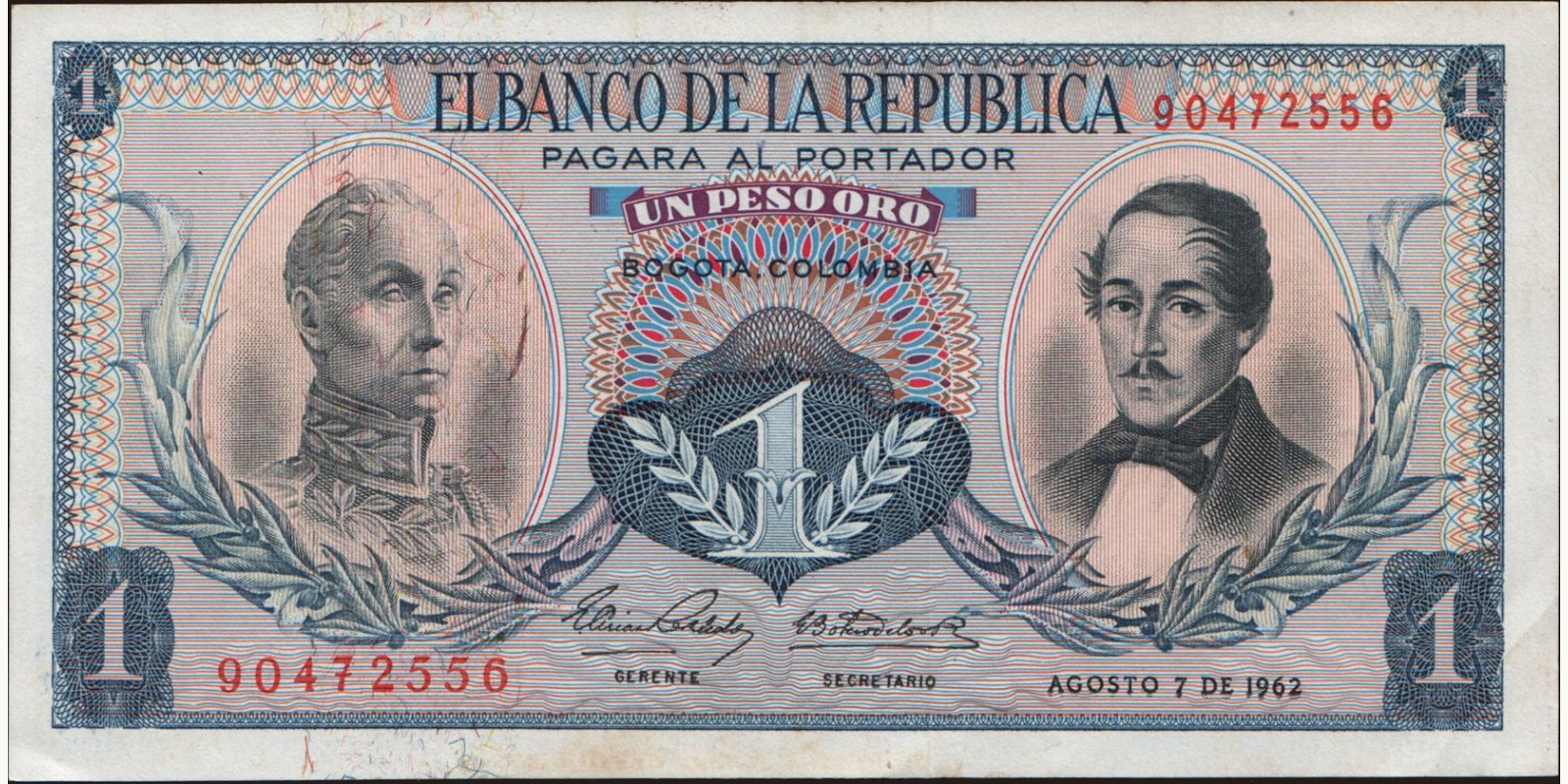 1 pesos Колумбия 1962 — Лицевая сторона