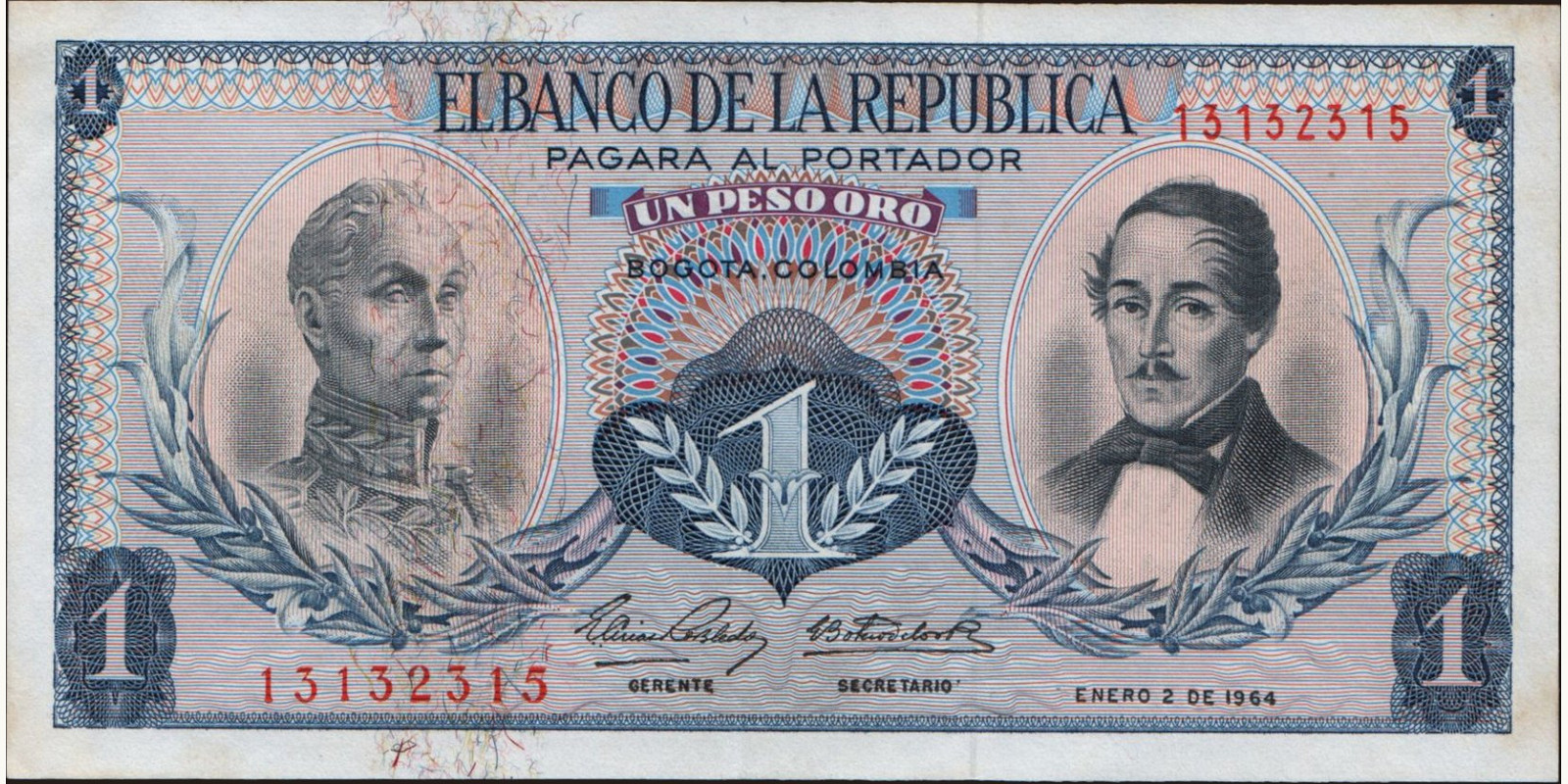 1 pesos Колумбия 1964 — Лицевая сторона