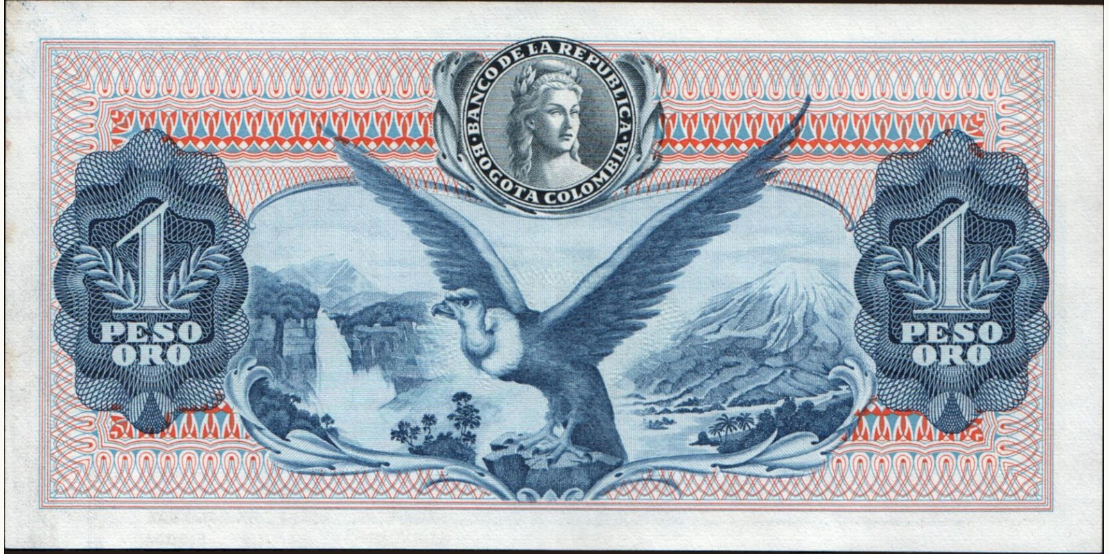 1 pesos Колумбия 1966 — Оборотная сторона