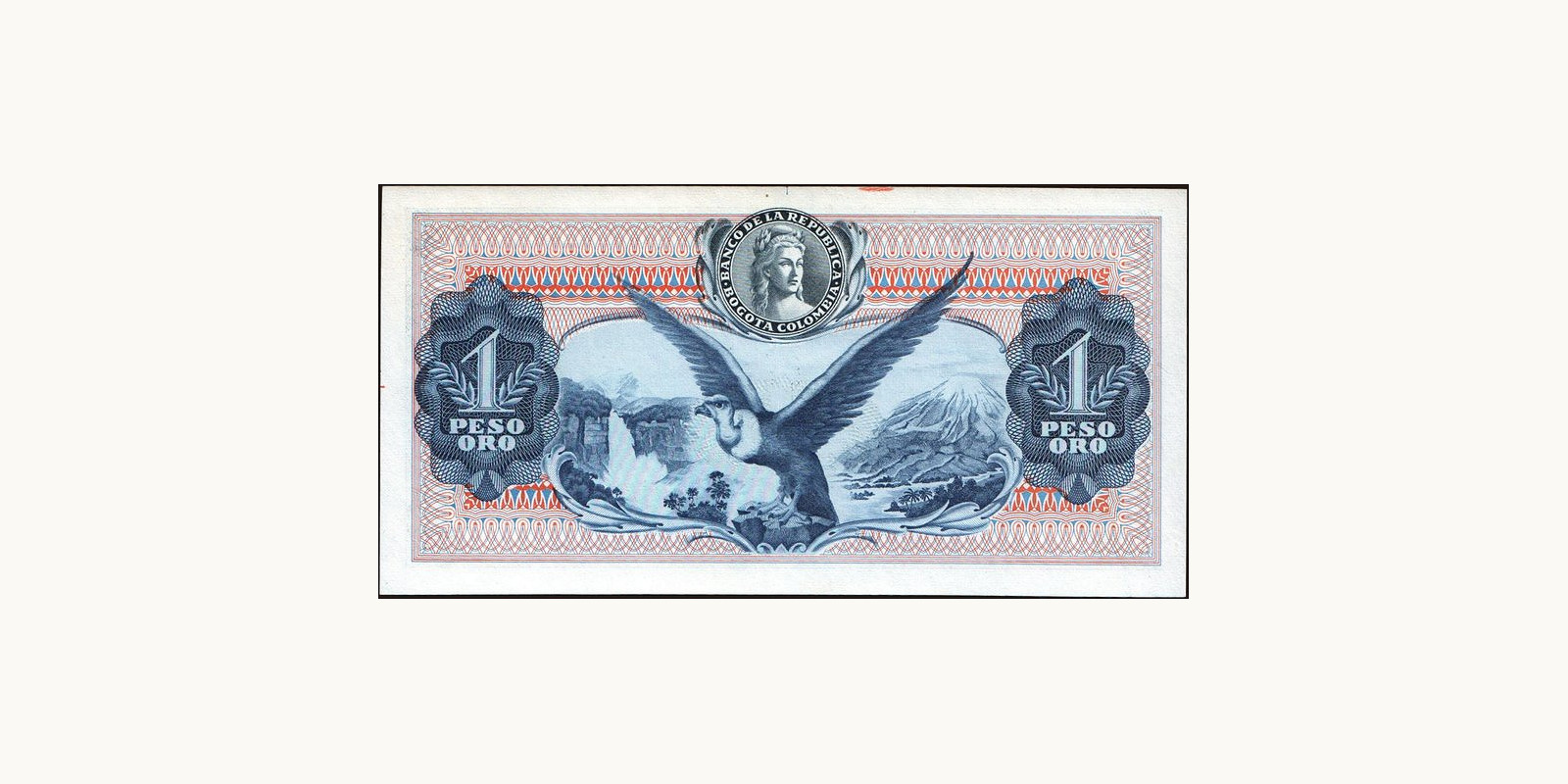 1 pesos Колумбия 1967 — Оборотная сторона