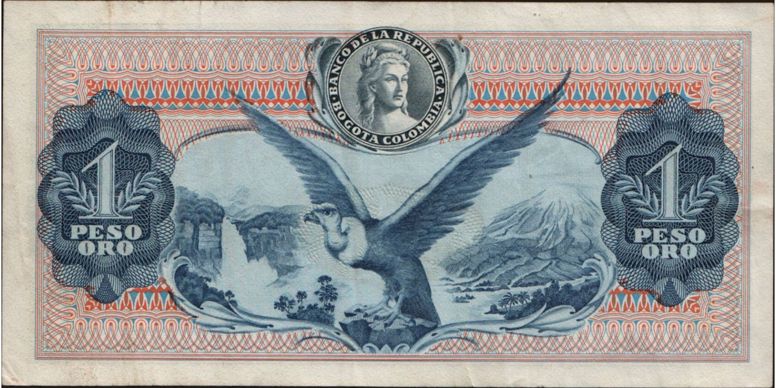 1 pesos Колумбия 1968 — Оборотная сторона