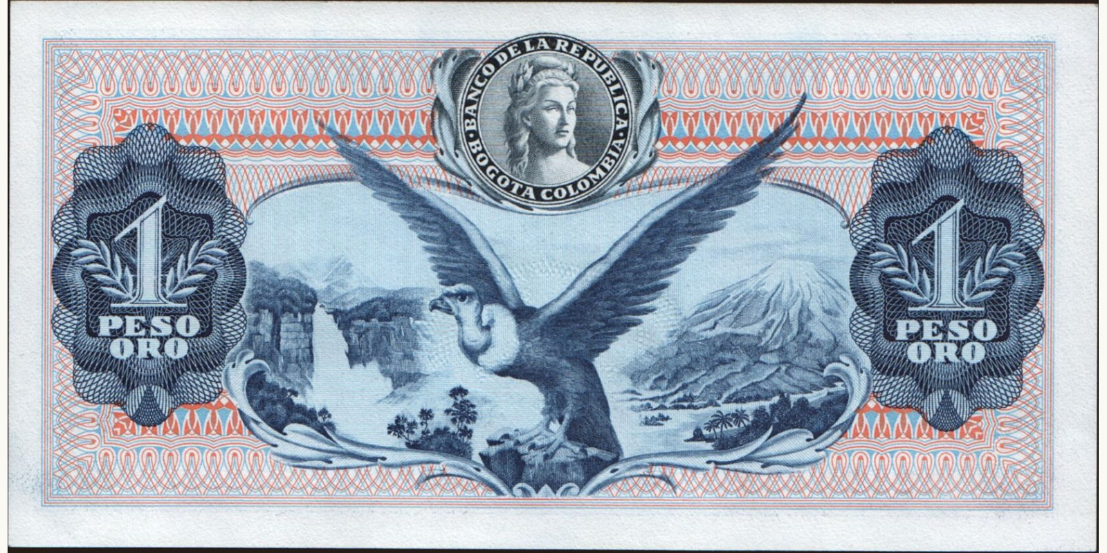 1 pesos Колумбия 1974 — Оборотная сторона