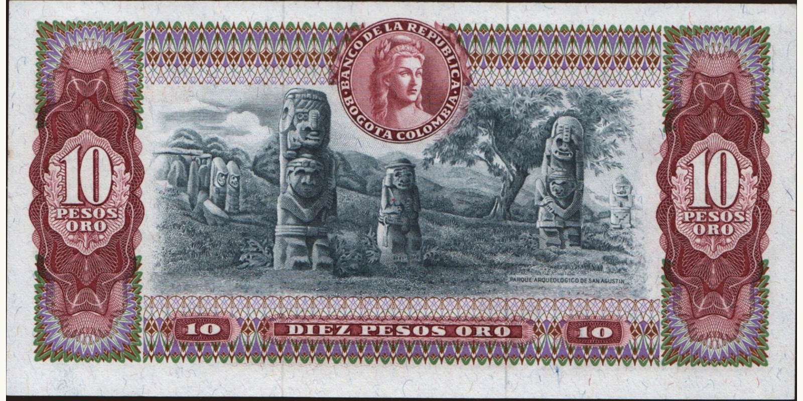 10 pesos Колумбия 1973 — Оборотная сторона