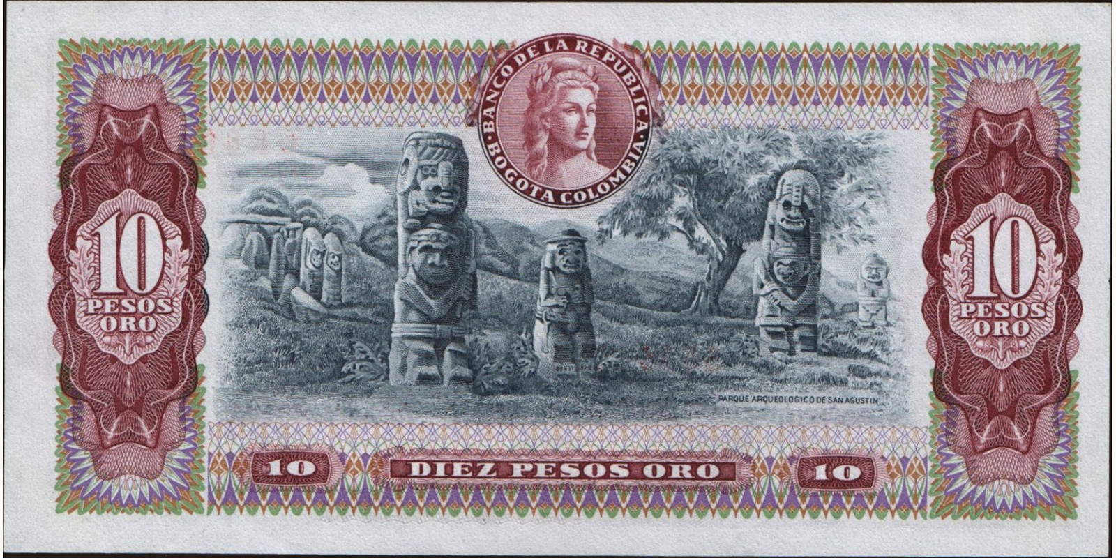 10 pesos Колумбия 1975 — Оборотная сторона