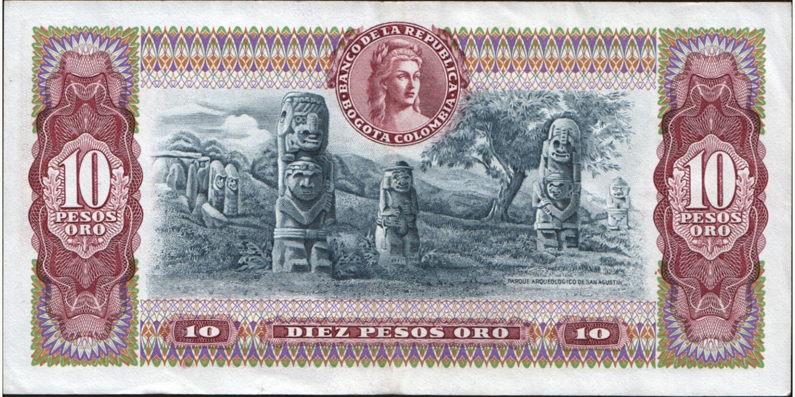 10 pesos Колумбия 1976 — Оборотная сторона