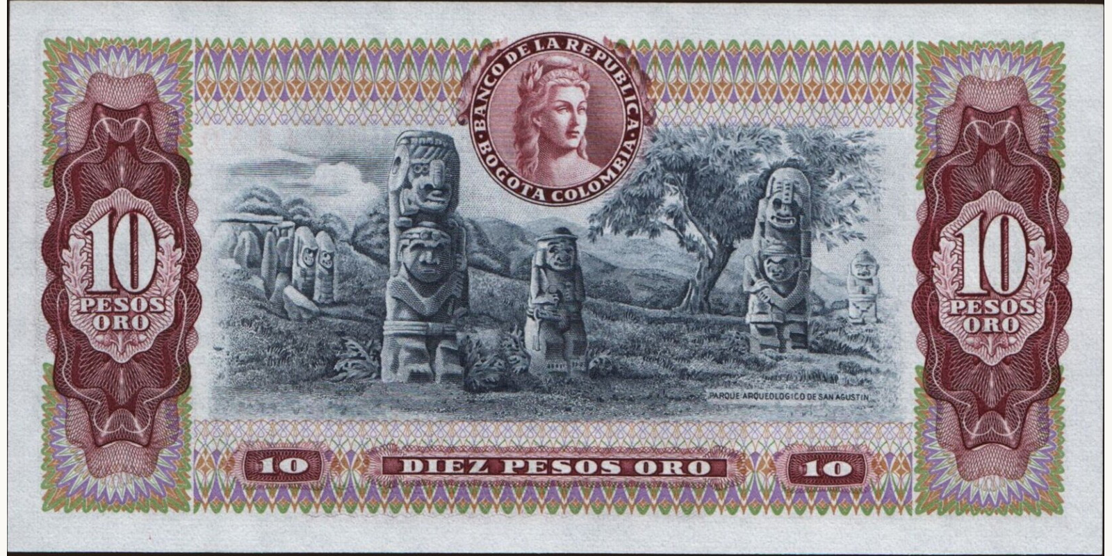 10 pesos Колумбия 1980 — Оборотная сторона