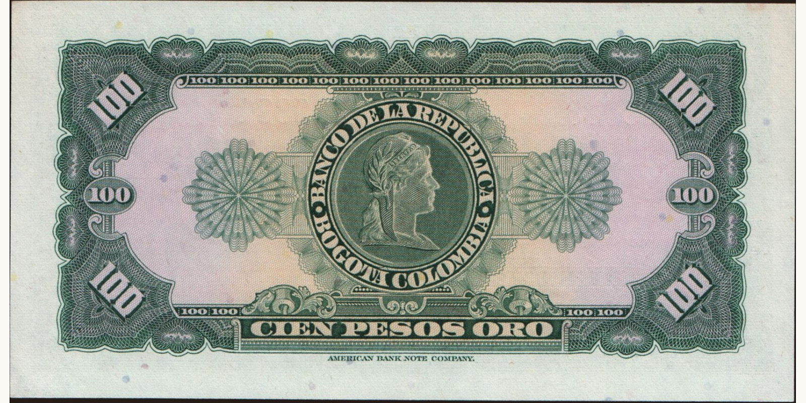 100 pesos Колумбия 1967 — Оборотная сторона