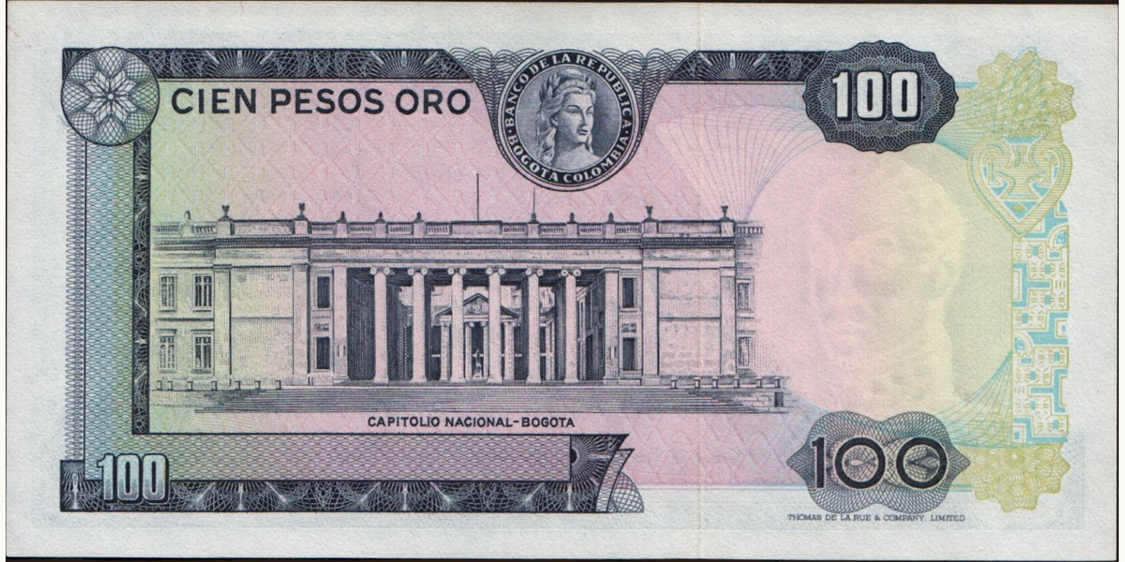 100 pesos Колумбия 1971 — Оборотная сторона