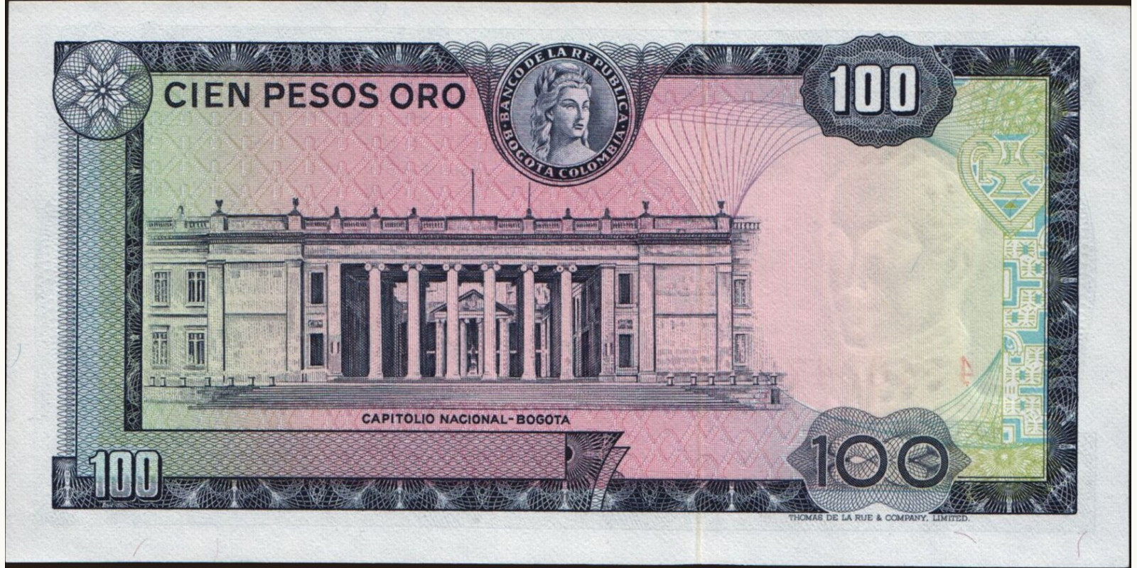 100 pesos Colombia 1973 — Back side