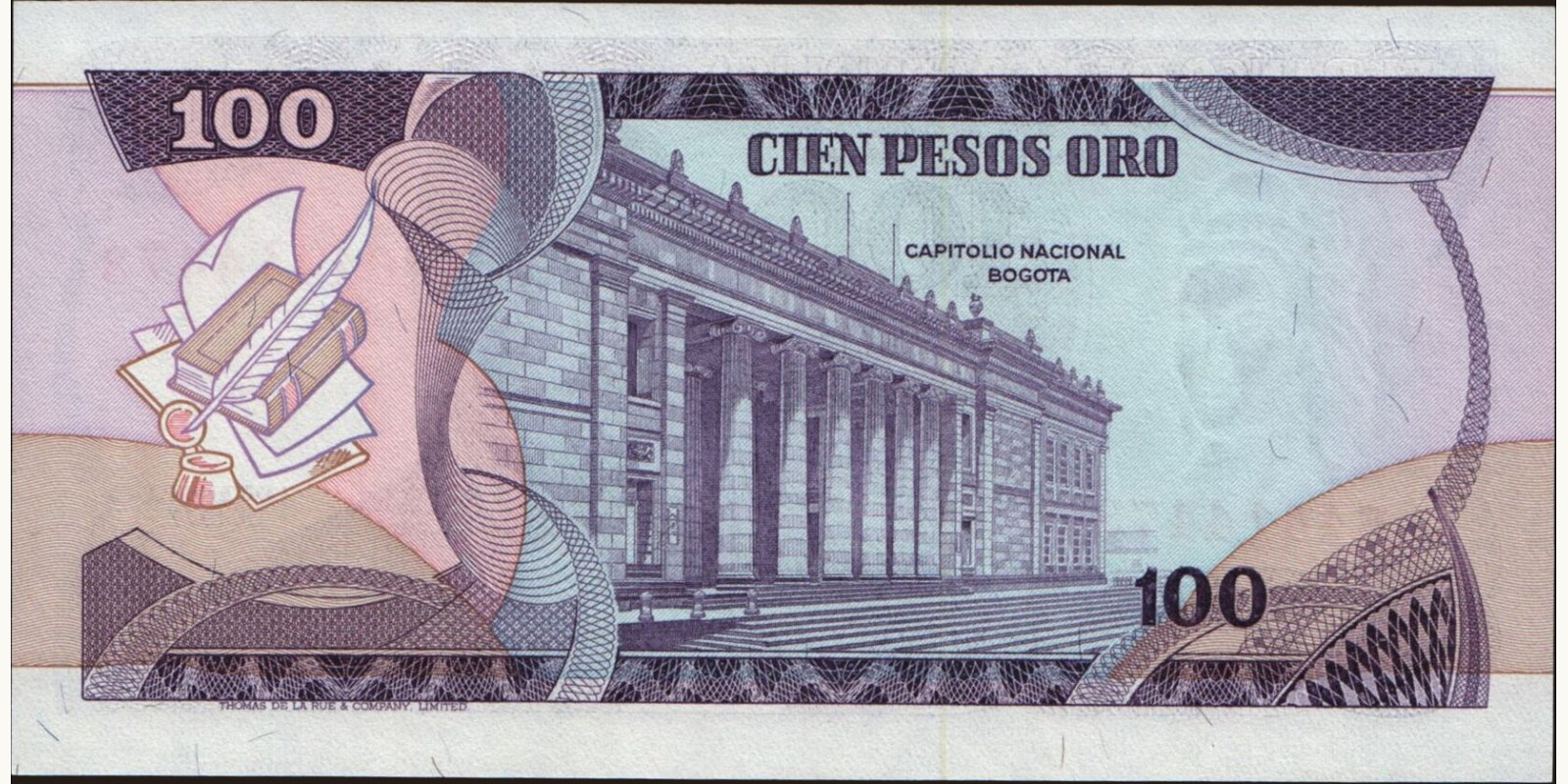 100 pesos Колумбия 1977 — Оборотная сторона