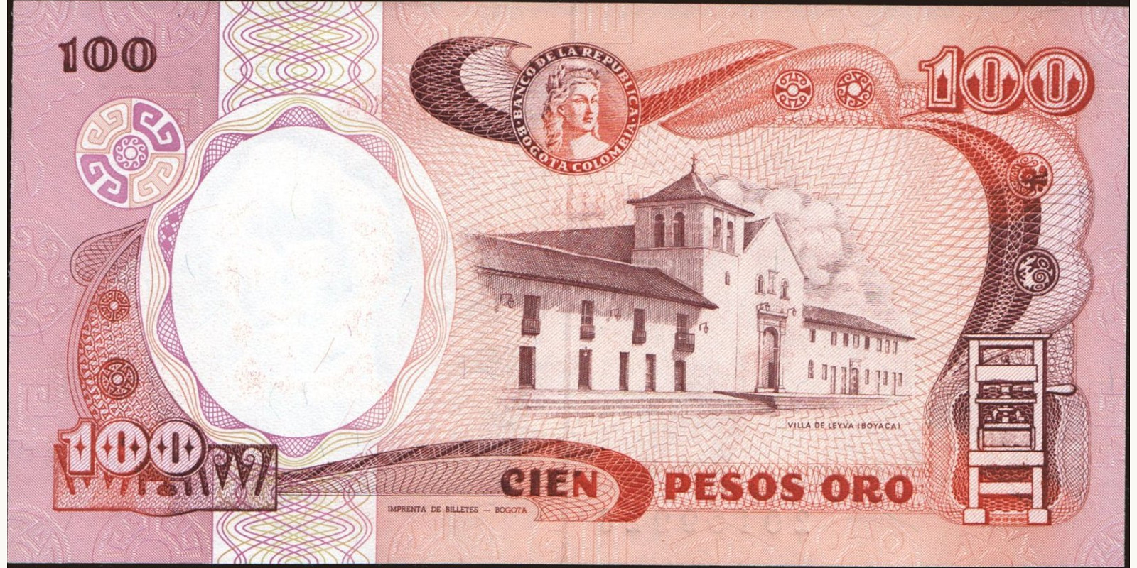 100 pesos Colombia 1983 — Back side
