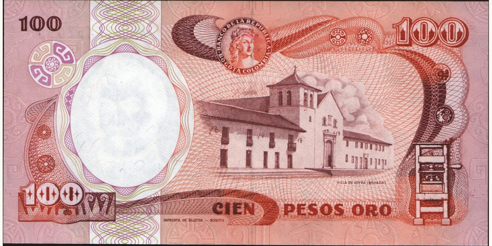 100 pesos Колумбия 1984 — Оборотная сторона