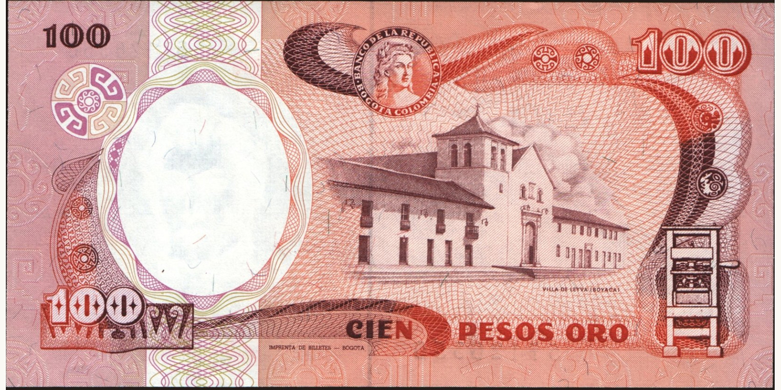 100 pesos Колумбия 1985 — Оборотная сторона