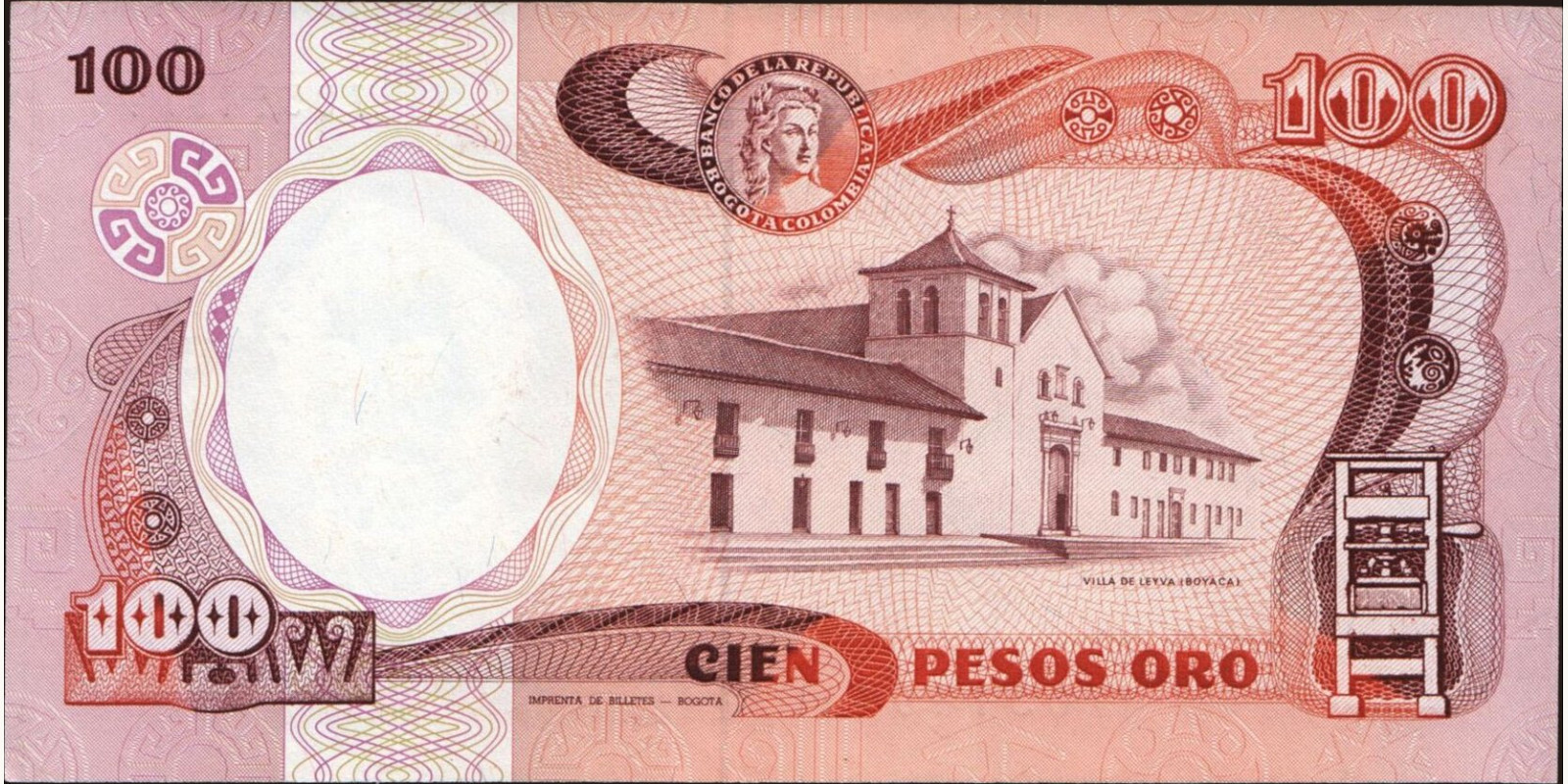 100 pesos Колумбия 1986 — Оборотная сторона