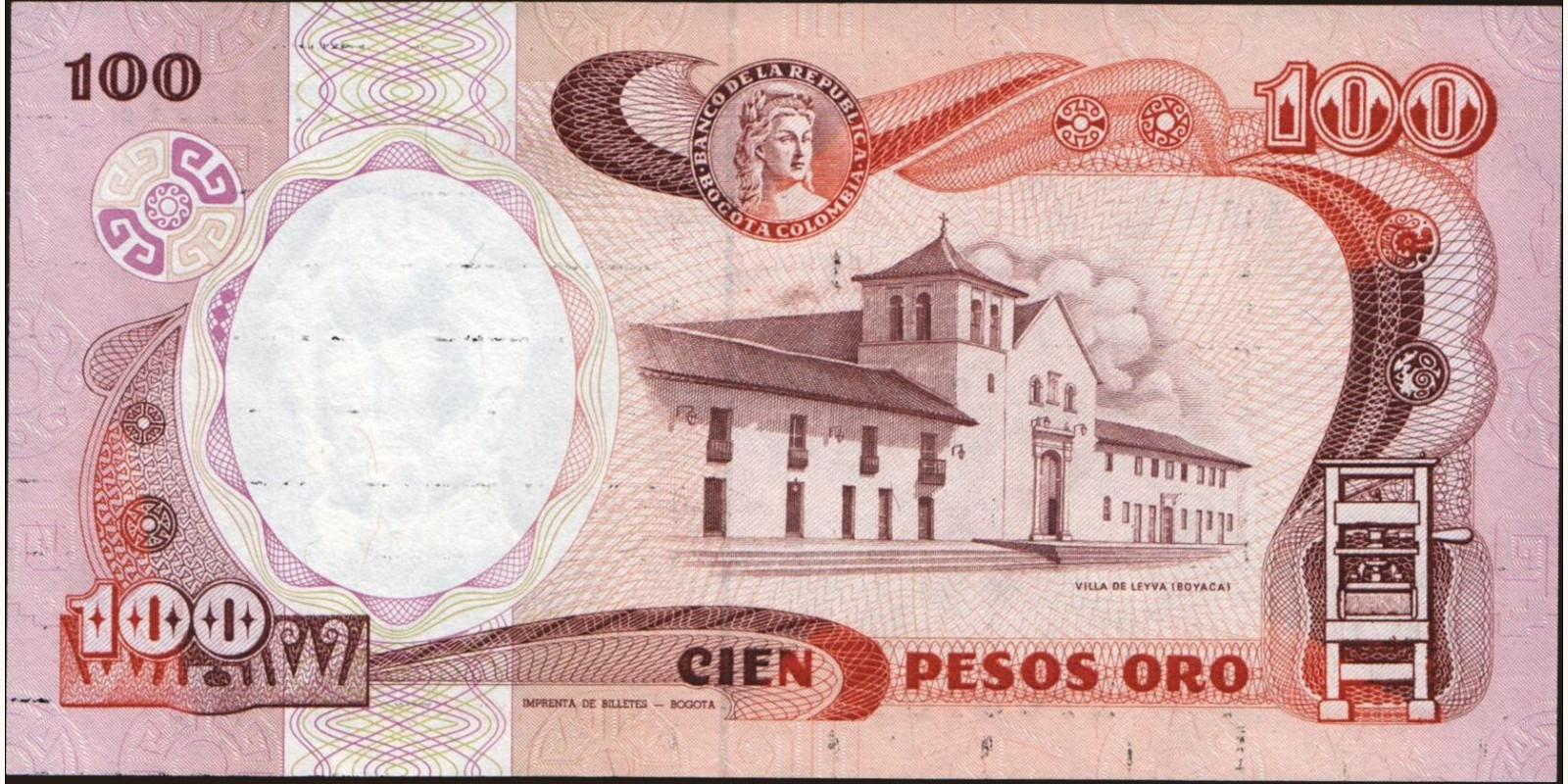 100 pesos Колумбия 1987 — Оборотная сторона