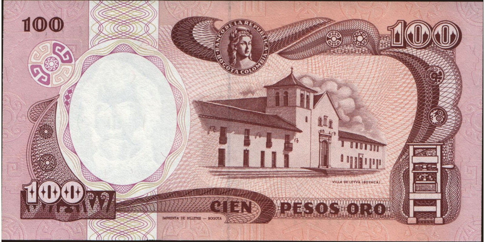 100 pesos Колумбия 1989 — Оборотная сторона