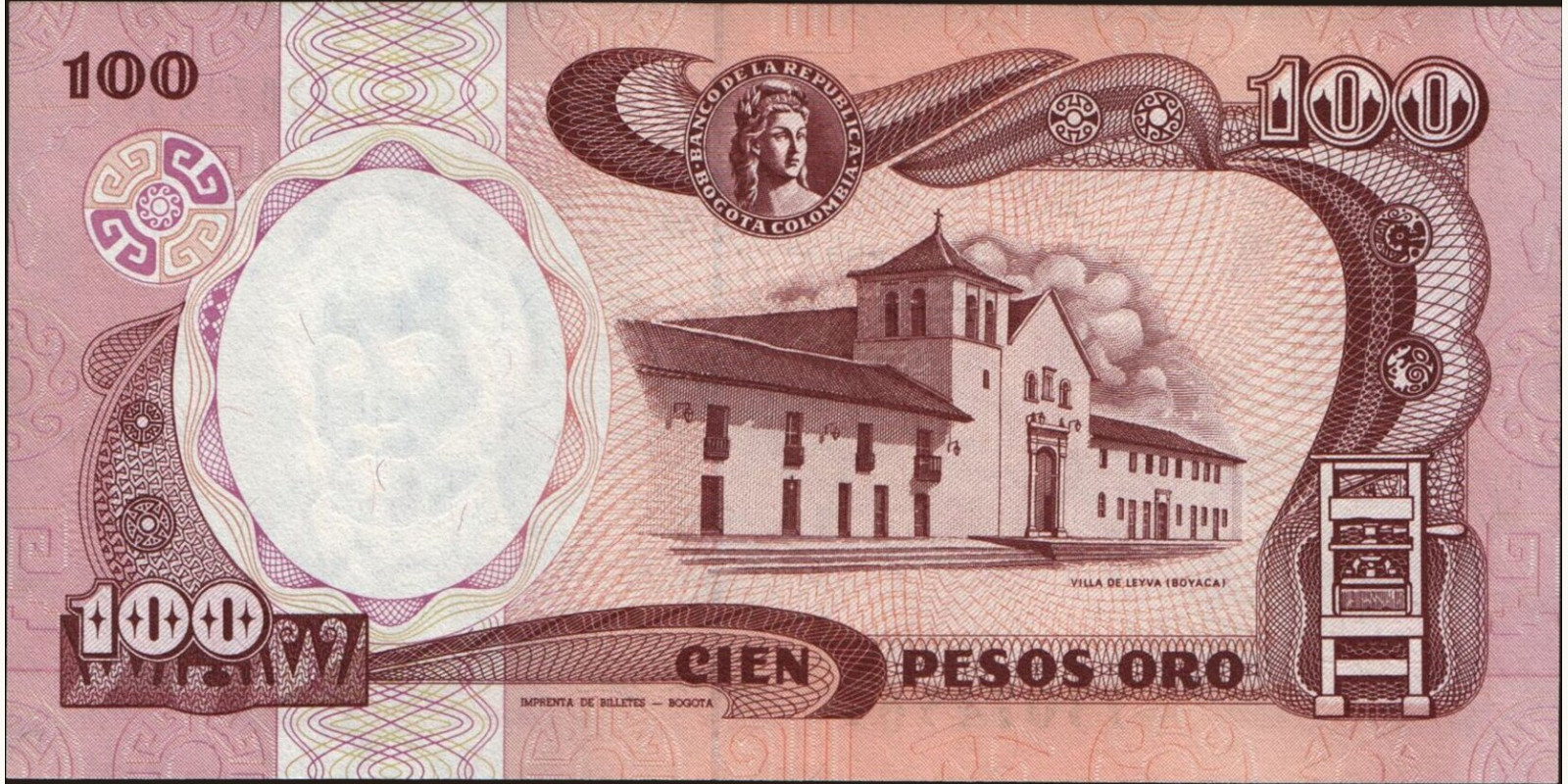 100 pesos Колумбия 1990 — Оборотная сторона