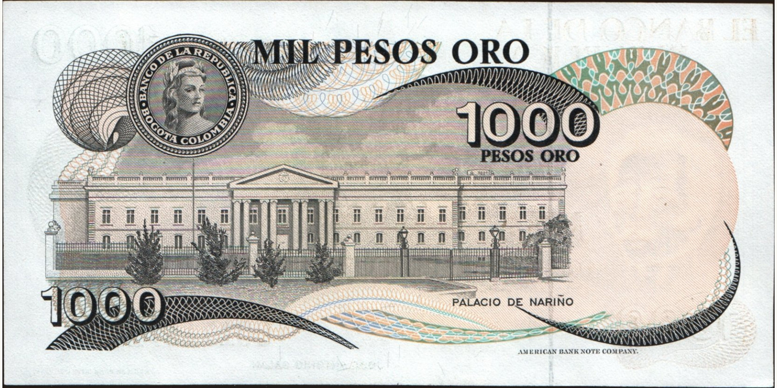 1000 pesos Colombia 1979 — Back side