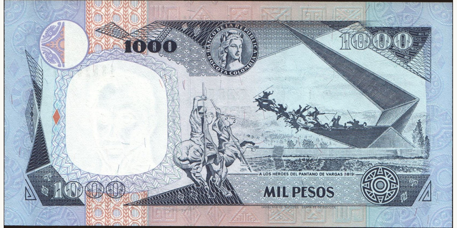 1000 pesos Колумбия 1994 — Оборотная сторона