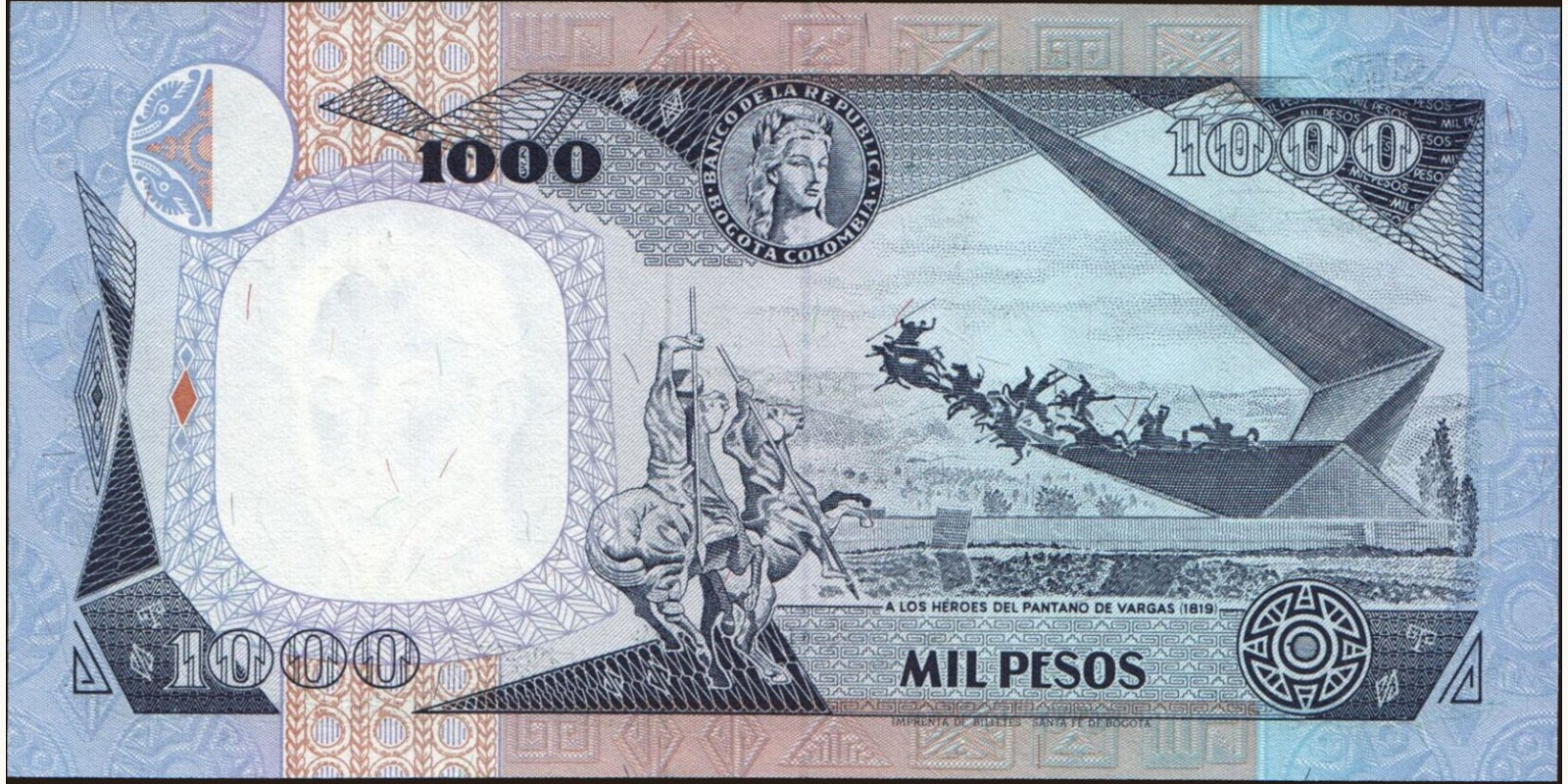 1000 pesos Colombia 1995 — Back side