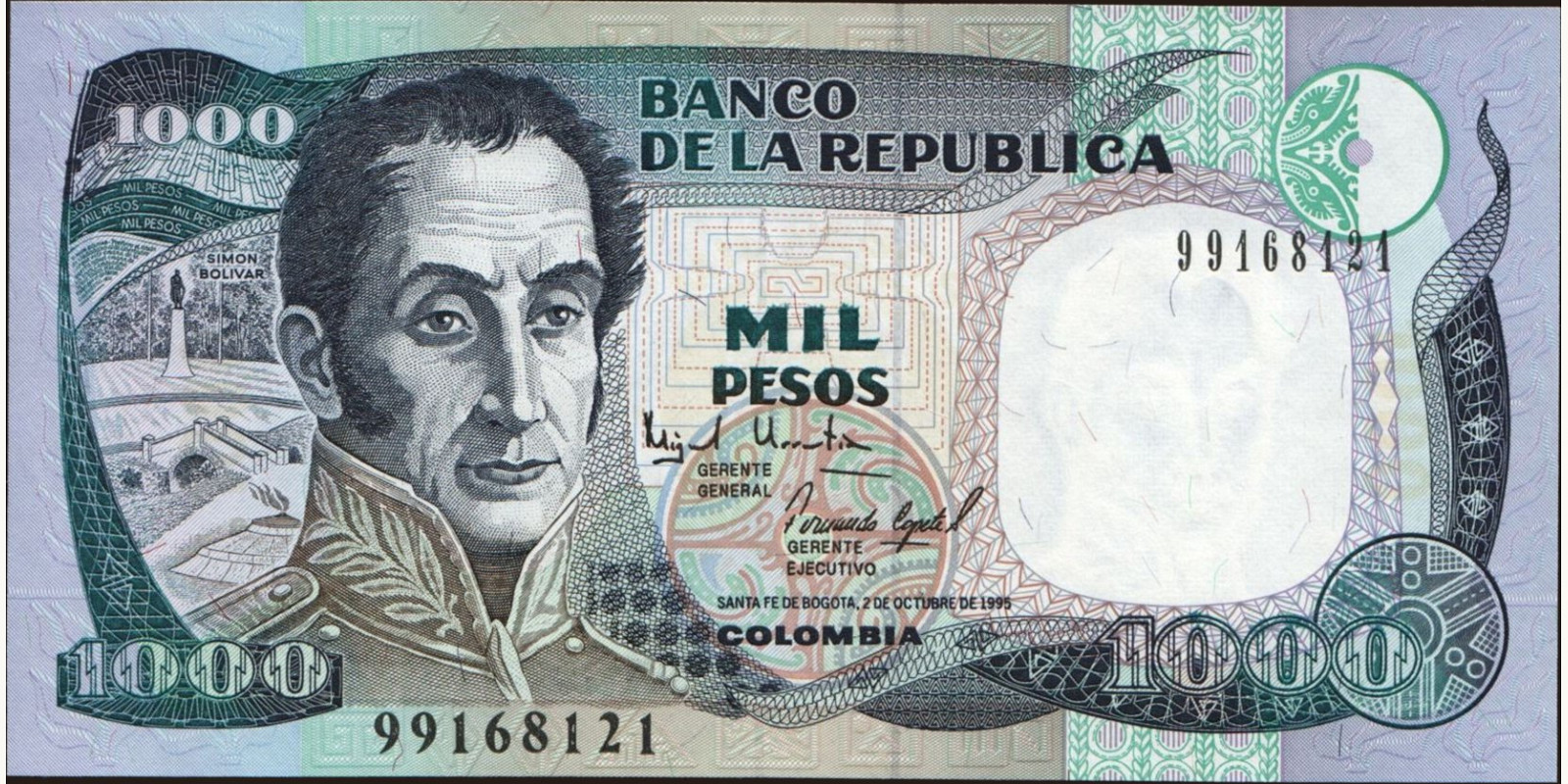 1000 pesos Colombia 1995 — Front side