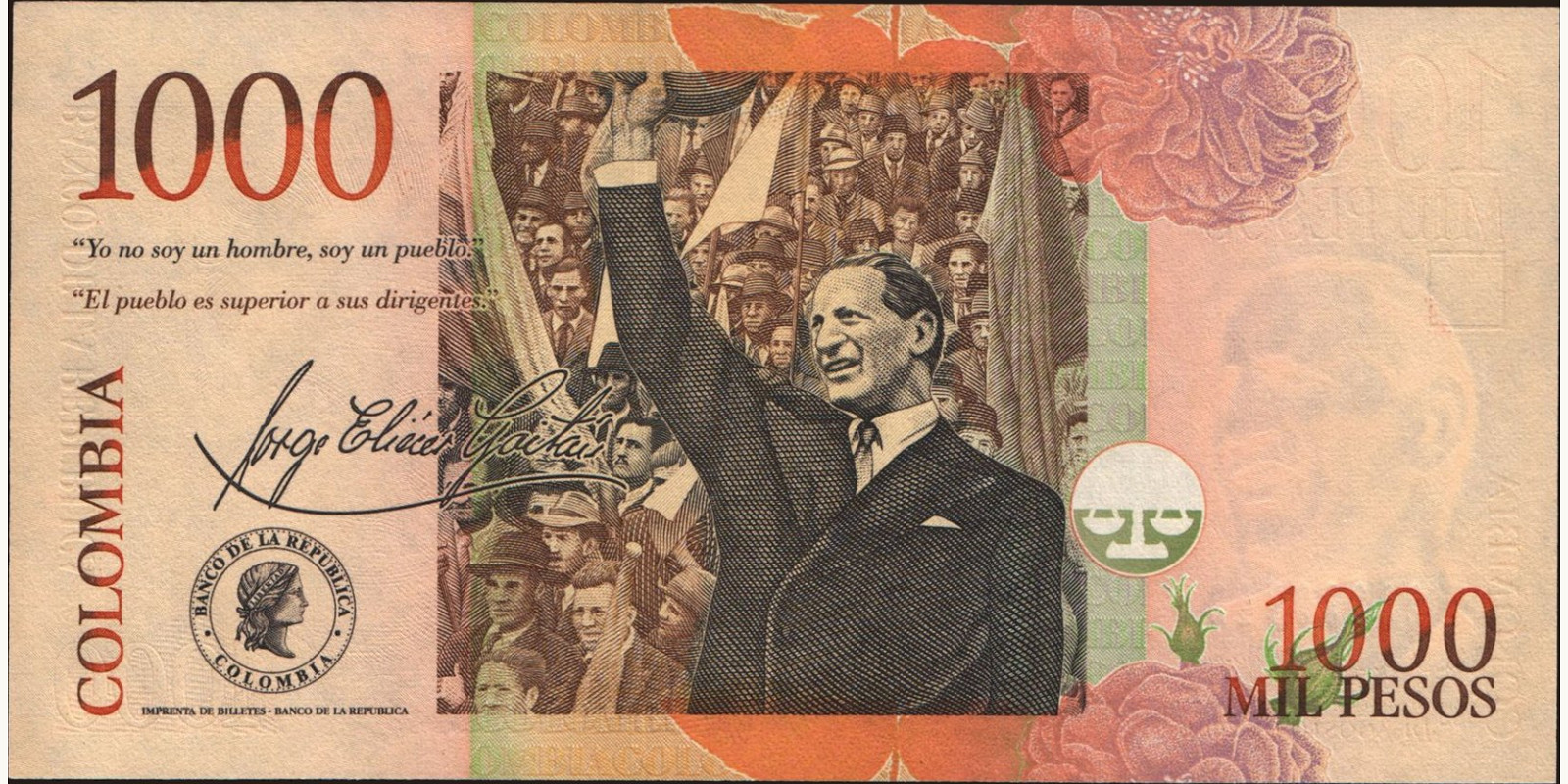 1000 pesos Колумбия 2001 — Оборотная сторона