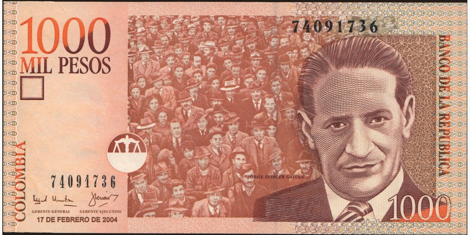 1000 pesos Colombia 2004 — Front side