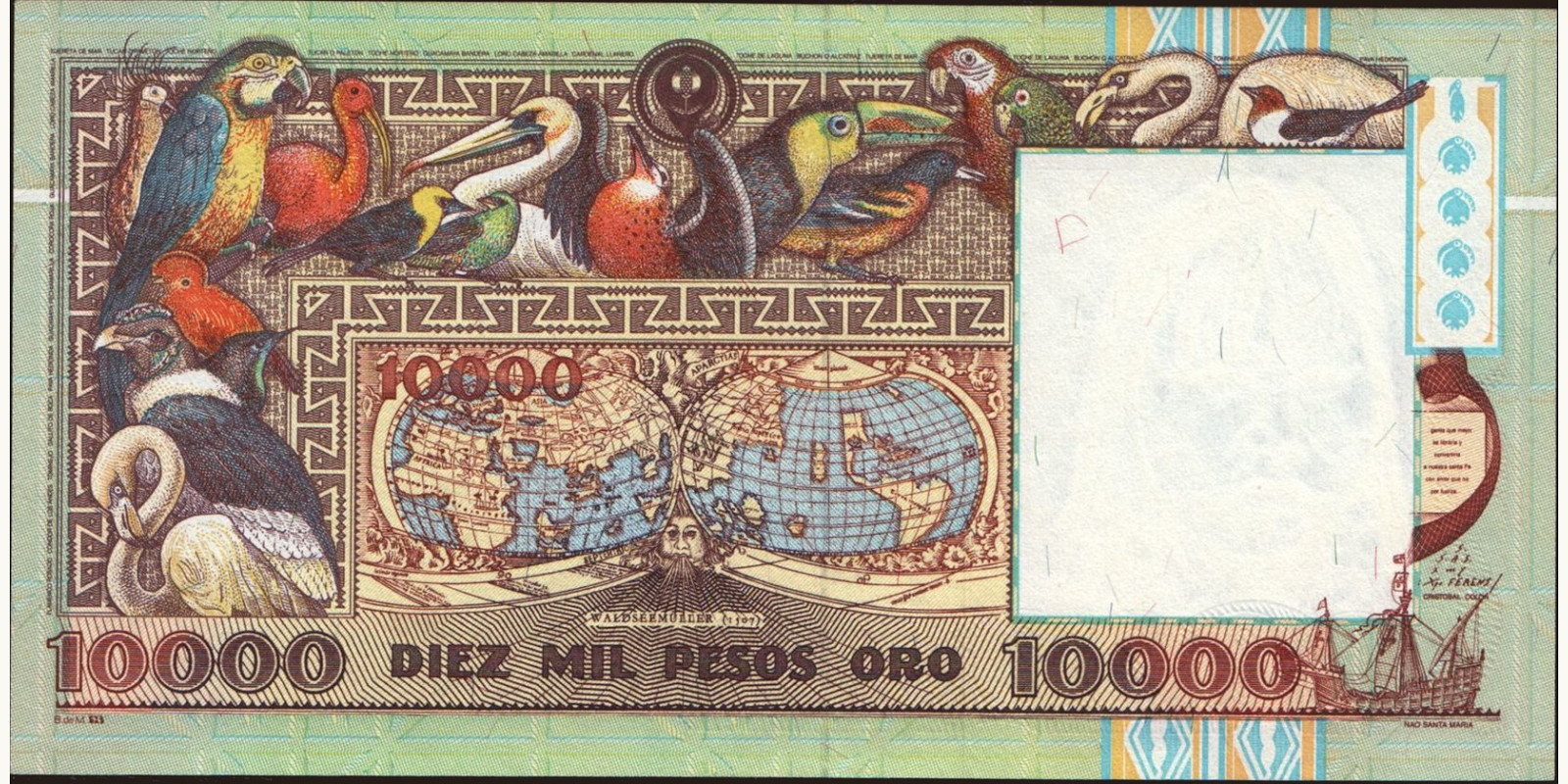 10000 pesos Колумбия 1992 — Оборотная сторона