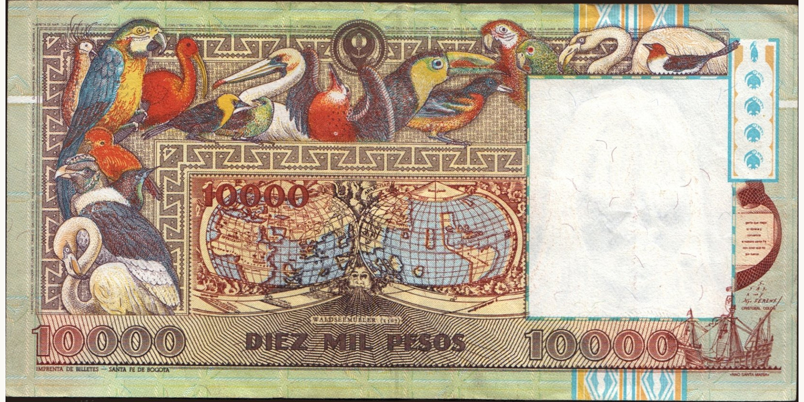 10000 pesos Colombia 1993 — Back side
