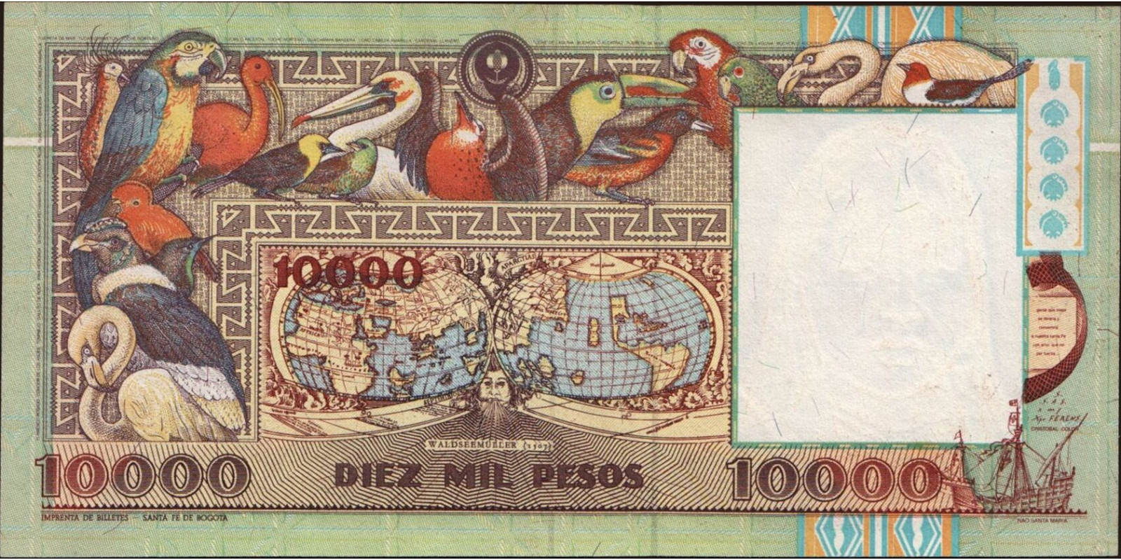 10000 pesos Колумбия 1994 — Оборотная сторона